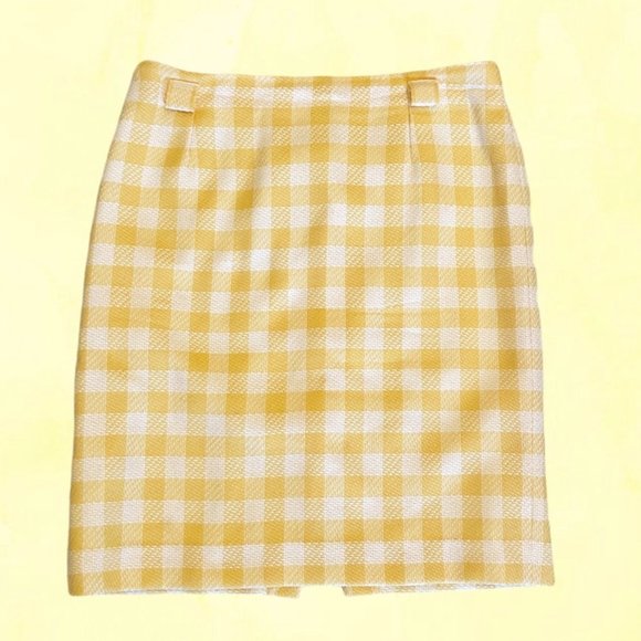 Vintage Dresses & Skirts - Vintage yellow gingham wool pencil skirt